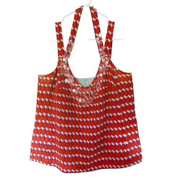 Nanette Lepore Womens 100% Silk Lined Pinkish Orange Beaded Halter Tank Top Sz.4 - Picture 1 of 11